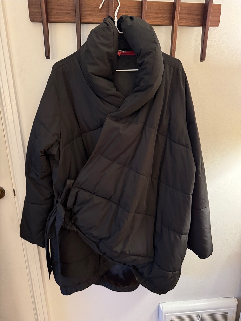 Universal Standard Hi-Lo Black Puffer Shawl Collar Wrap Jacket - Women